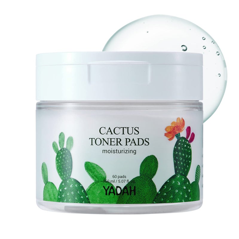 YADAH Cactus Toner Pads 5.07 Fluid Ounce 60 Count, Cruelty Free Facial Cleansing Exfoliator Toning Hydrating Treatment Wipes for Clear Pores Acne Prone Oily Dry Sensitive Skin - Image 1